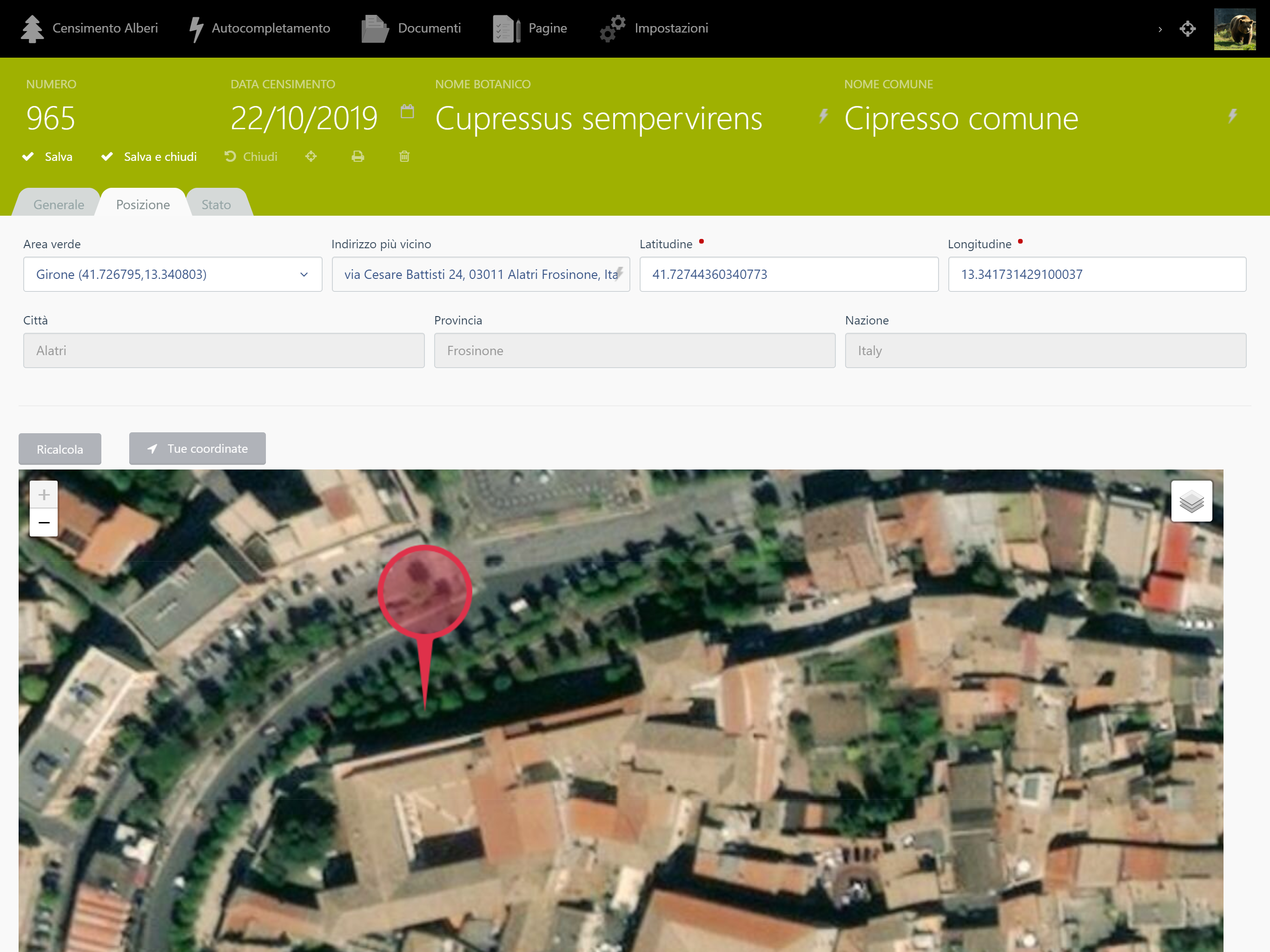 Screenshot inserimento